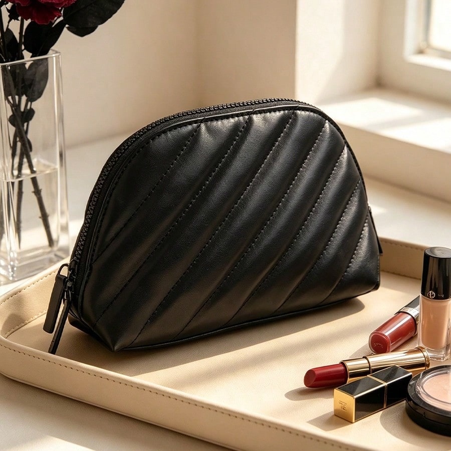 Ysl Beauty Makeup Bag - Czarna pikowana skórzana kosmetyczka YSL, odpinana